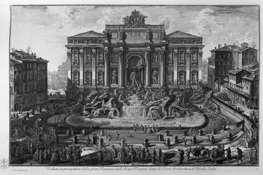 トレビの泉と呼ばれる大きなFontana dell&39;Acqua Vergineの斜視図。ニコラサルヴィの建築